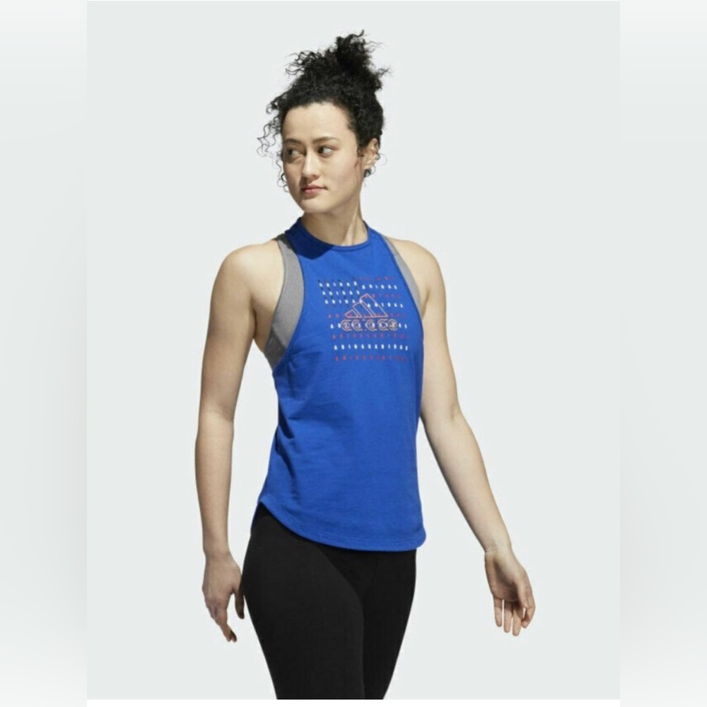 ADIDAS blue Americana Flag racerback muscle Tank Top size large new